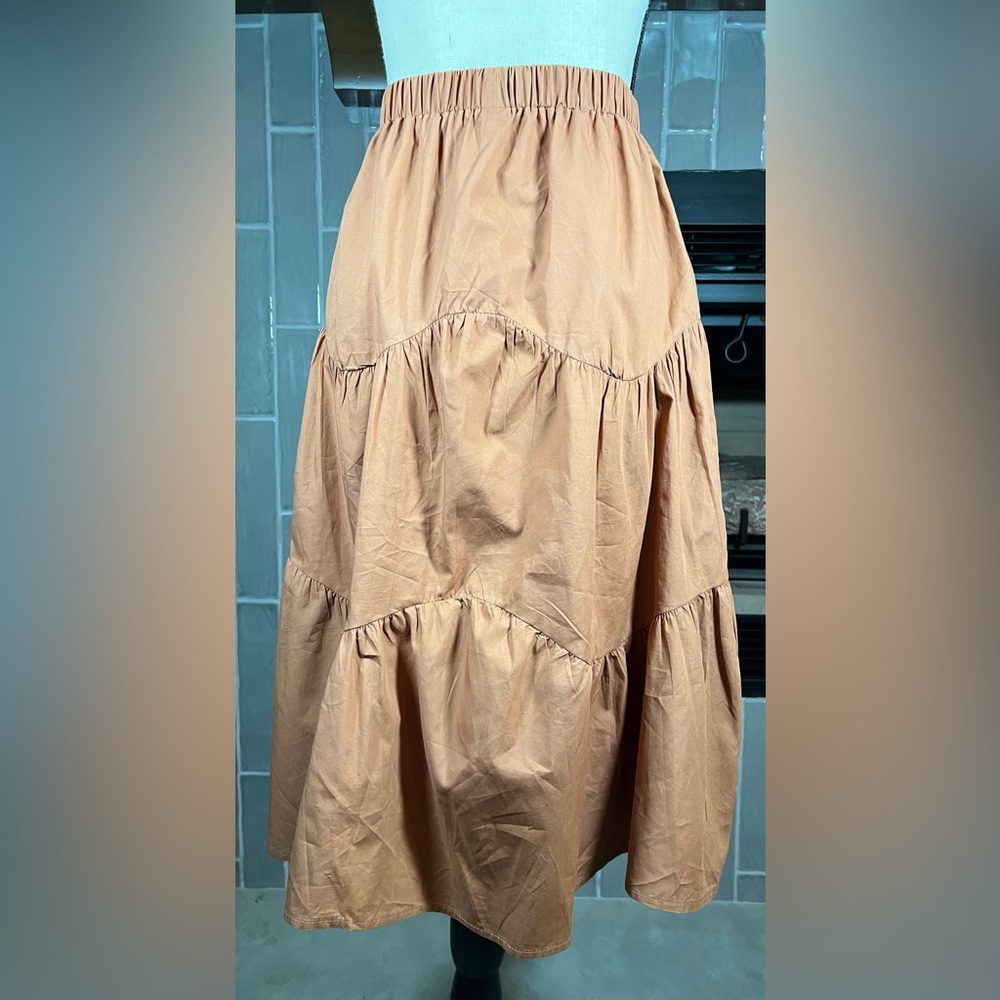 Mikarose Circle Tiered Button Skirt In Cognac Small - Picture 4 of 9